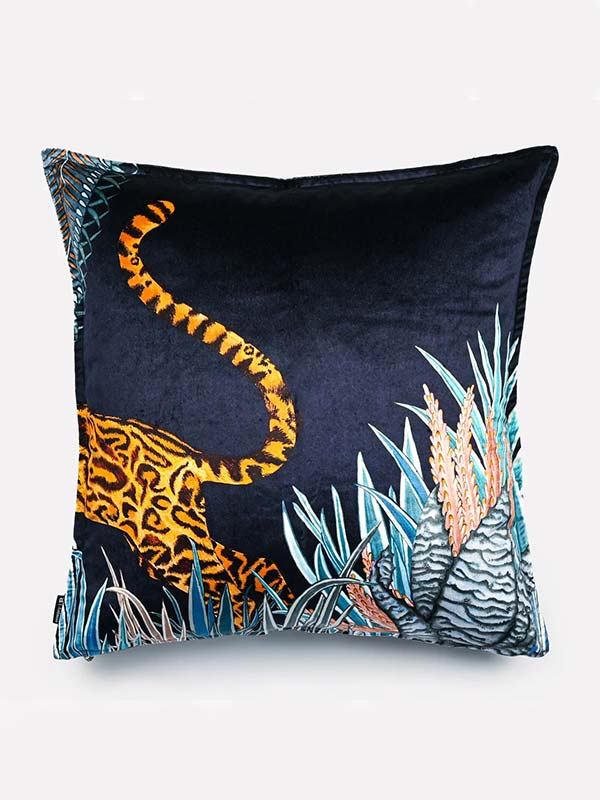 blue velvet wildlife cushion