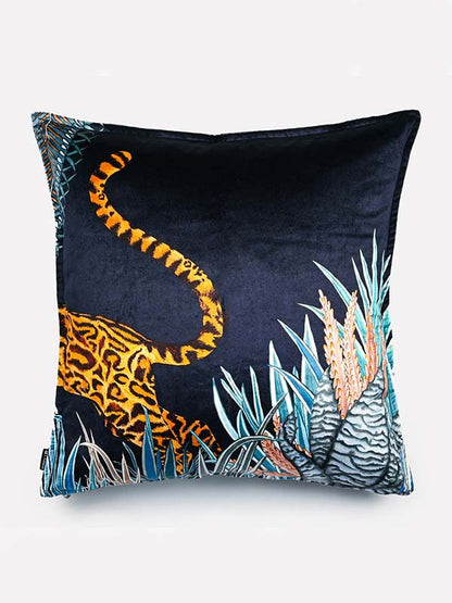 blue velvet wildlife cushion