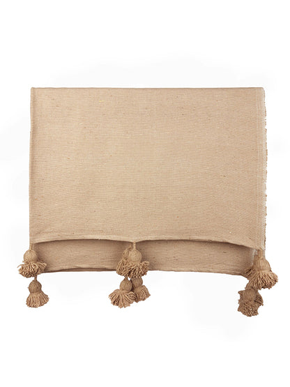 Pom Pom Cotton Blanket - Camel
