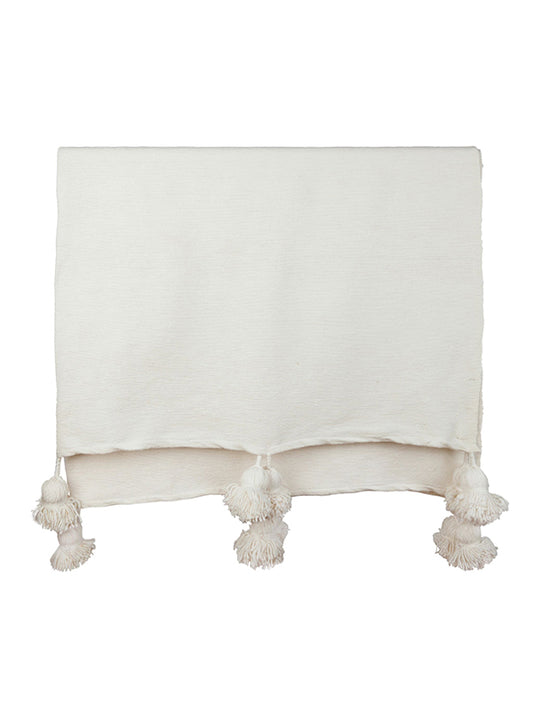 Pom Pom Cotton Blanket - Ivory