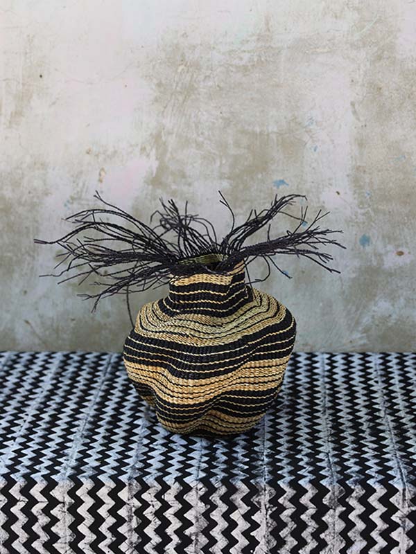 Twist Basket - Black & Natural Striped