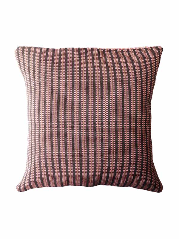 brown and pink sustainable striped cushion