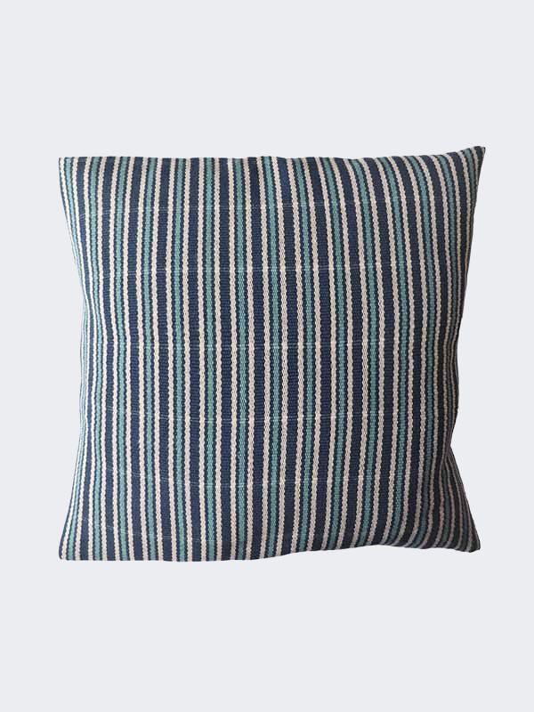 sustainable blue and white cotton cushion
