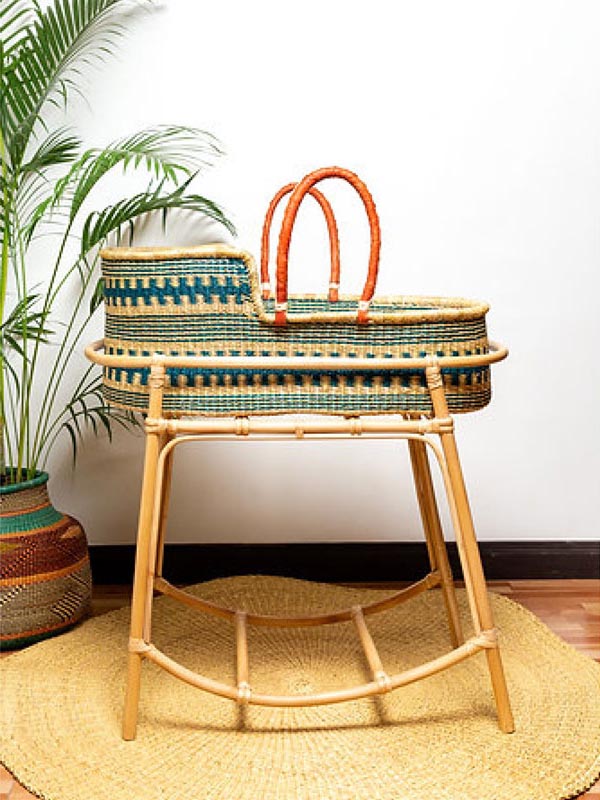 Turquoise & Natural Moses Baby Basket