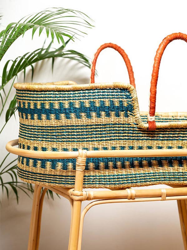 Turquoise & Natural Moses Baby Basket