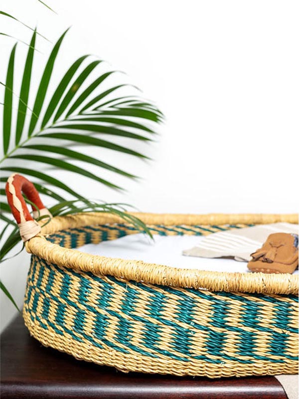 Turquoise & Natural Rattan Baby Changing Basket