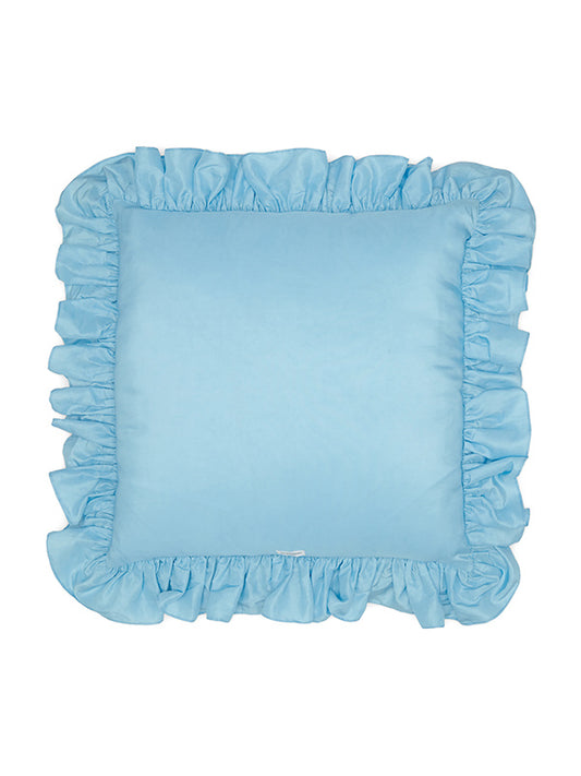 light blue silk ruffle cushion