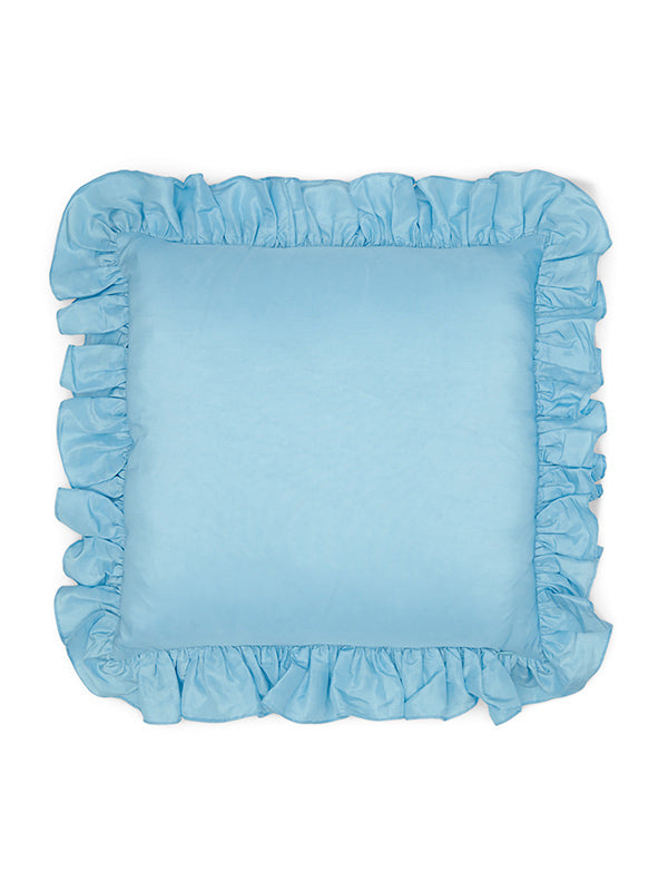 sky blue sustainable silk frilly cushion