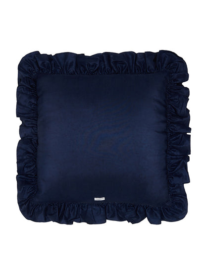 navy silk ruffle cushion