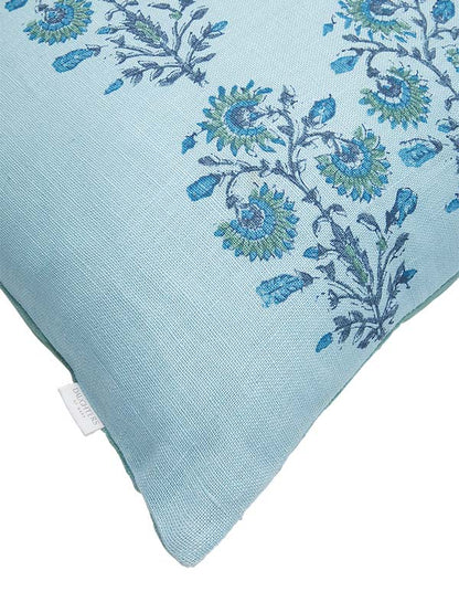 floral printed blue linen cushion