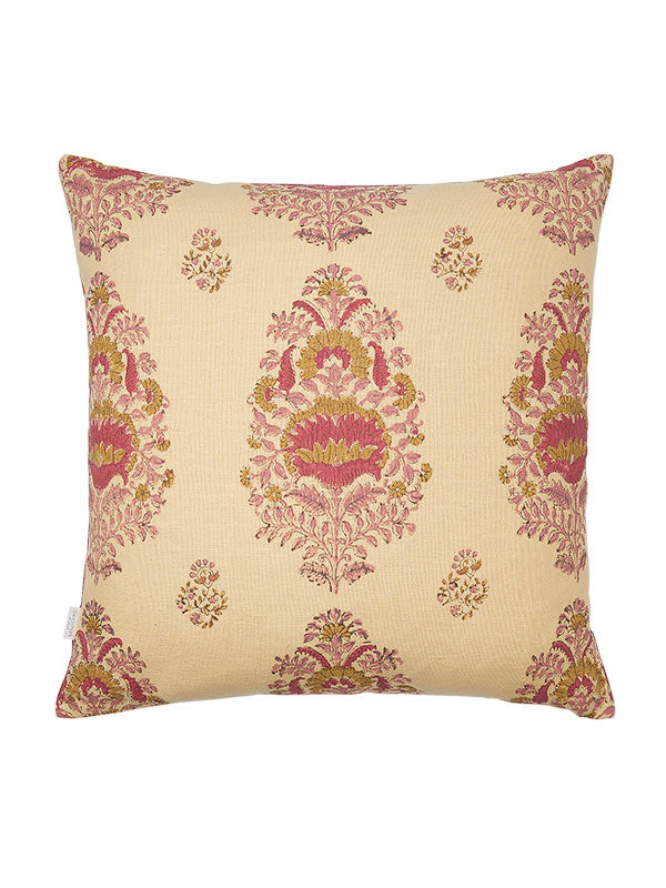 organic linen yellow and pink floral cushion
