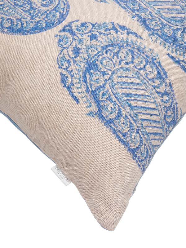 natural peach cushion with blue print