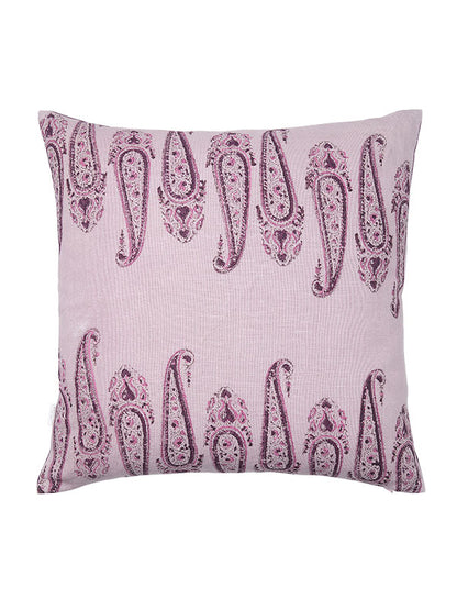 organic linen printed purple cushion