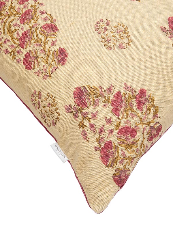 yellow and pink Indian block printed cushion