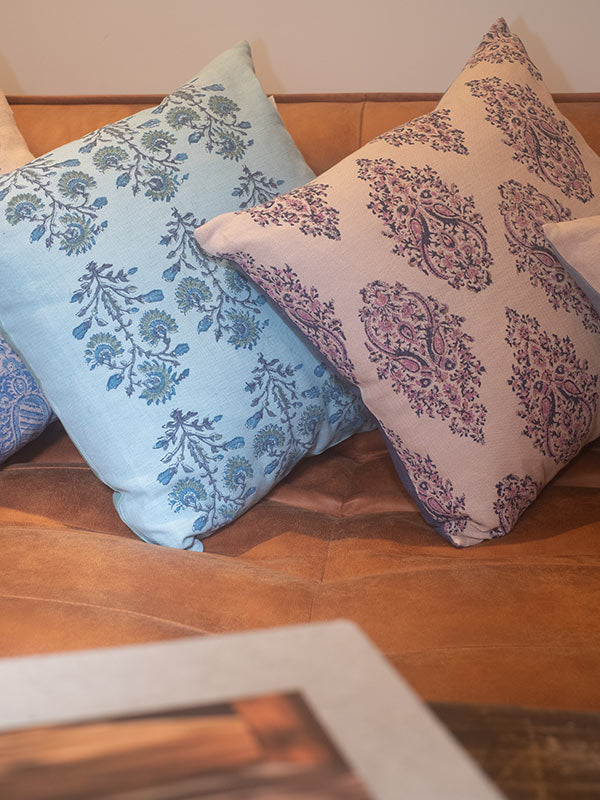Indian hand block printed organic linen cushions