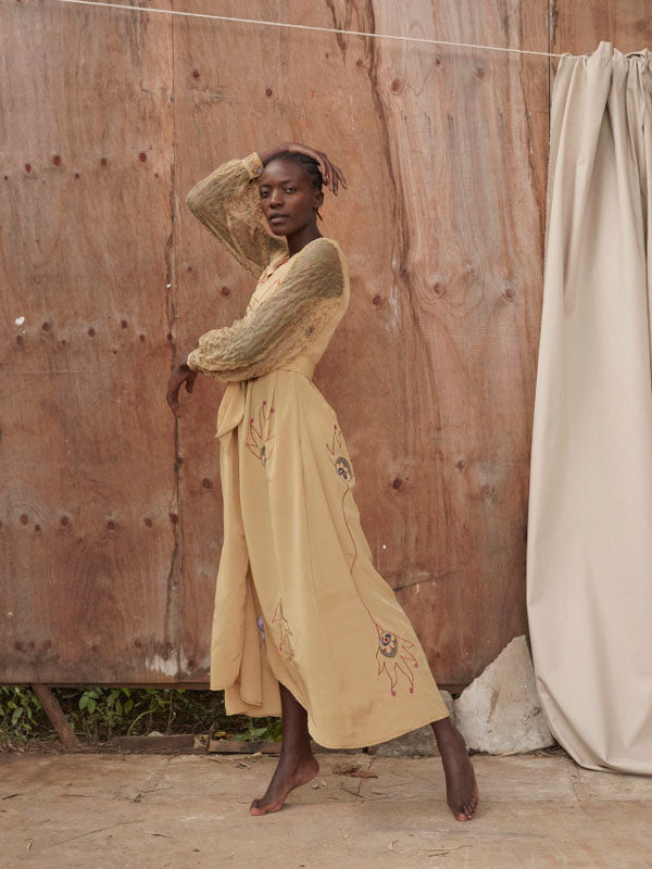 Flame Lily Yellow Silk Dress