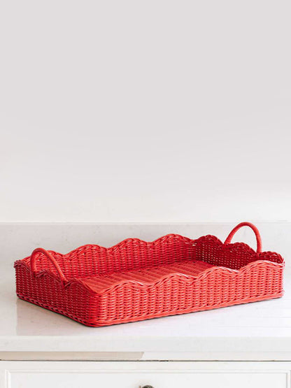 red handwoven rectangle tray