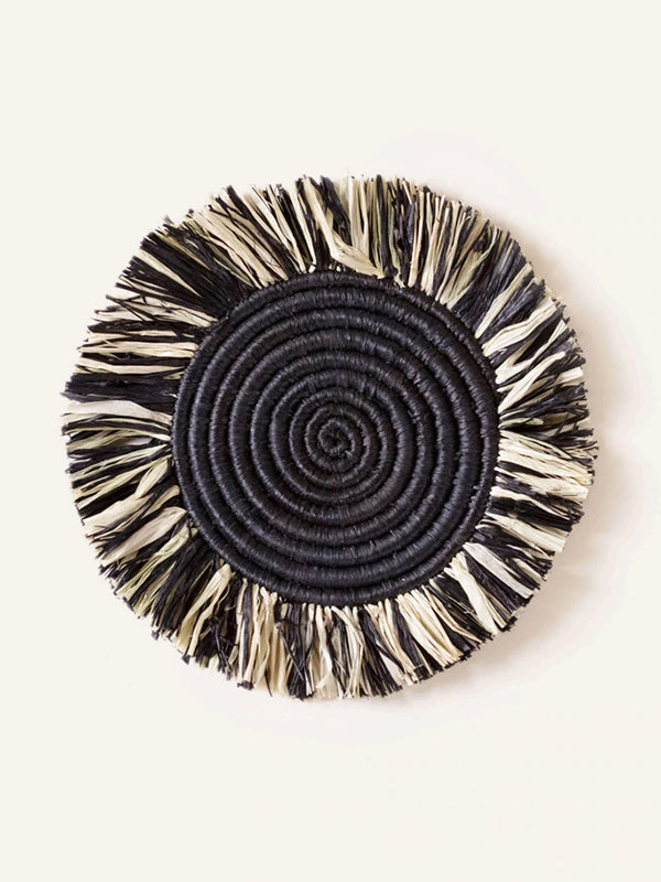 Black Raffia Fringed Coasters, Set of 4