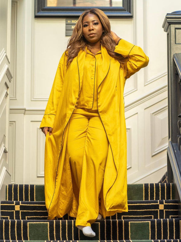 Yellow Bamboo Silk Pyjama Set, Adesoji