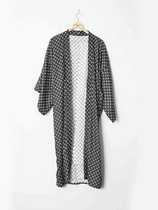 Dusty Black & White Long Kimono