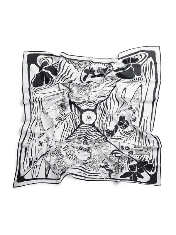 Wagara Black & White Silk Scarf