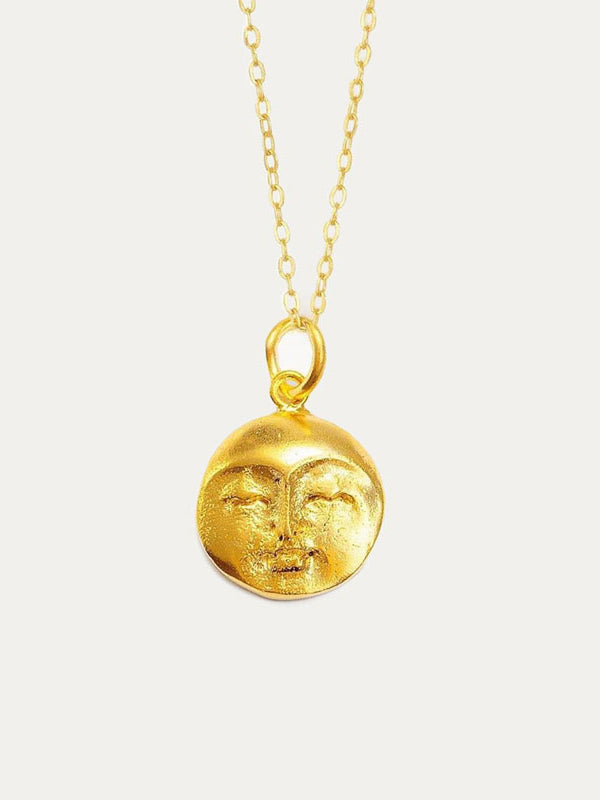Moon Face Gold Pendant Necklace