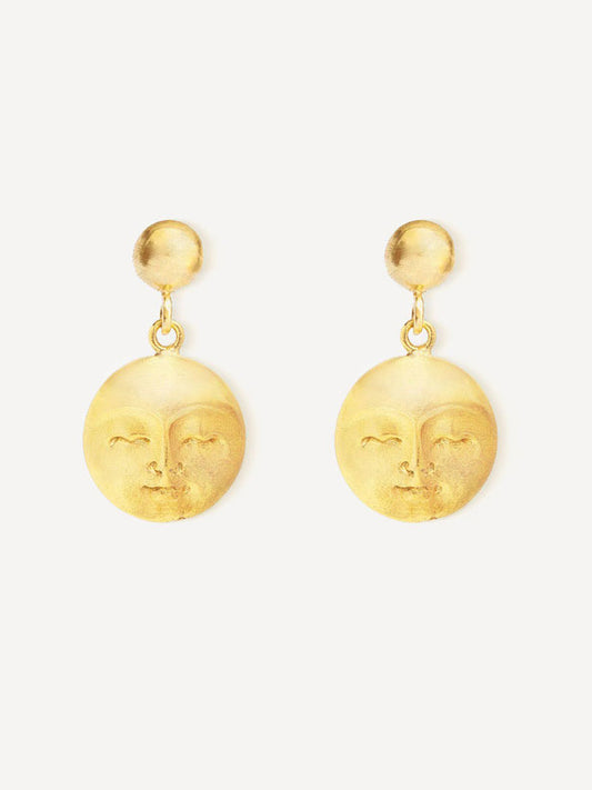 Moon Face Gold Earrings
