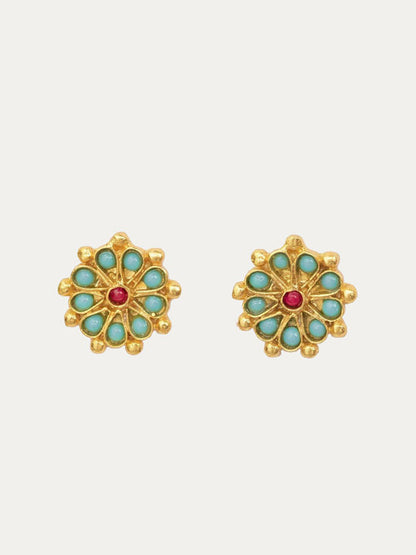 Marigold Turquoise & Red Agate Beaded Stud Earrings