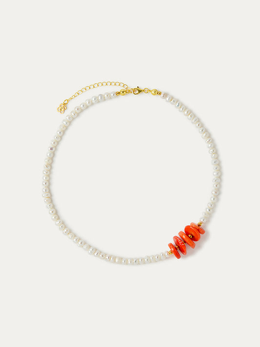 Adelina Beaded Pearl and Coral Necklace