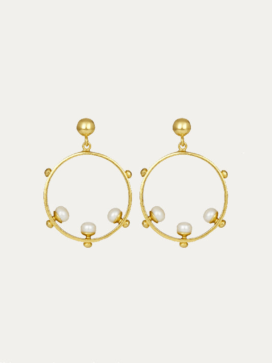 Aristea Pearl and Gold Bead Hoop Earrings