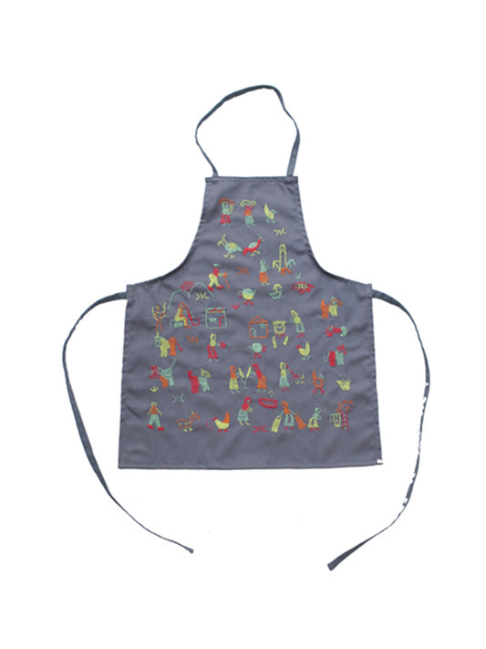 Village Story Embroidered Kids Apron - Grey