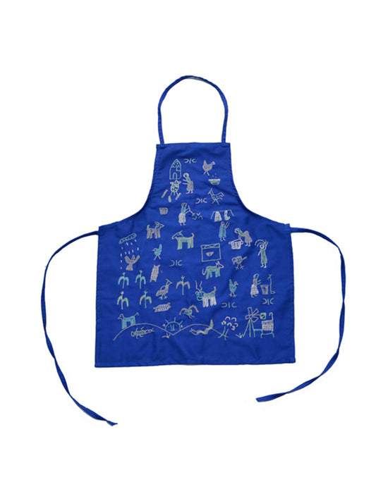Village Story Embroidered Kids Apron - Blue