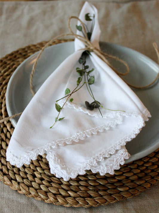 Hand Embroidered White Cotton Napkins