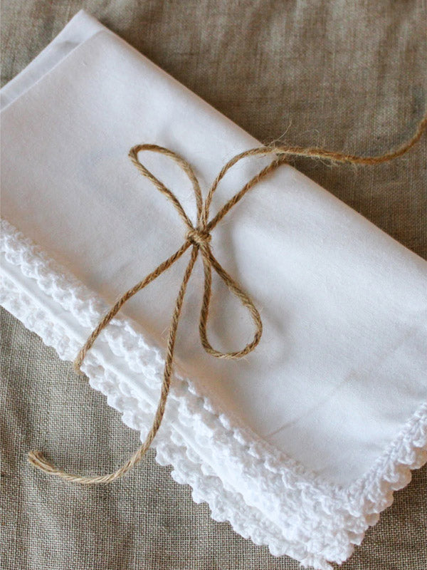 Hand Embroidered White Cotton Napkins