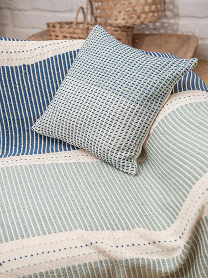 naturally dyed woven blue cushion