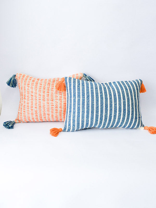 organic cotton striped cushion with tassels