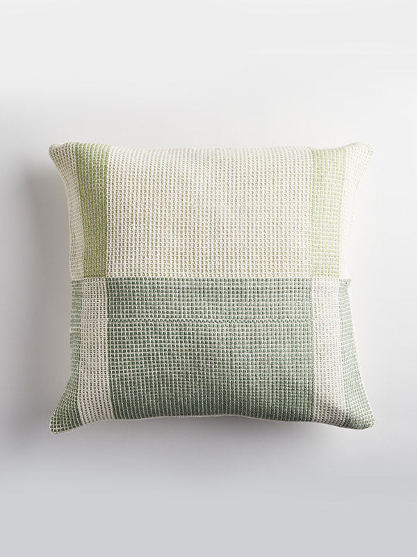 textured sage green check cushion