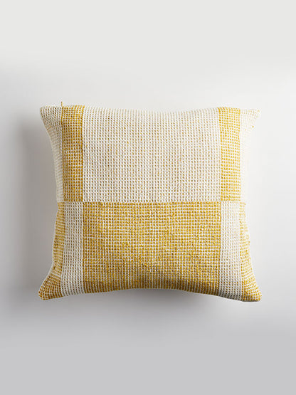 textured yellow check organic cushion