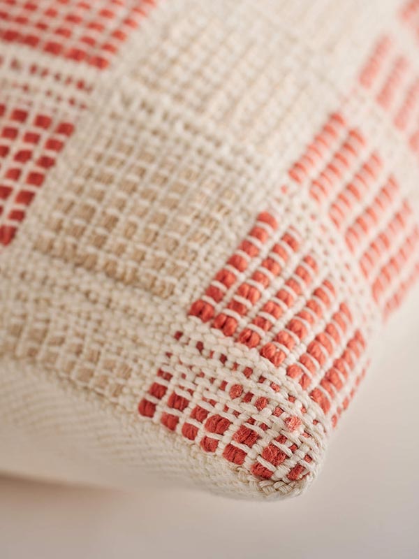 cream and terracotta check cushion