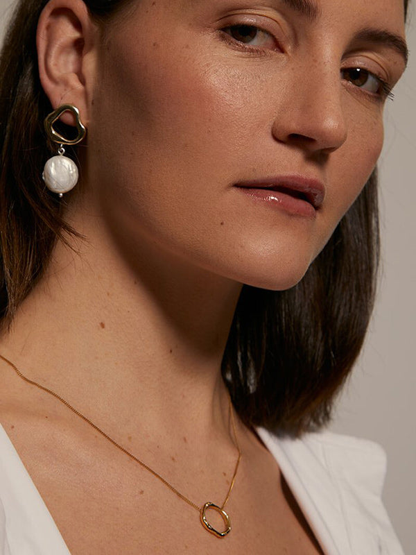 Darling Pearl & Brass Organic Earrings by Meraki Jewellery Design