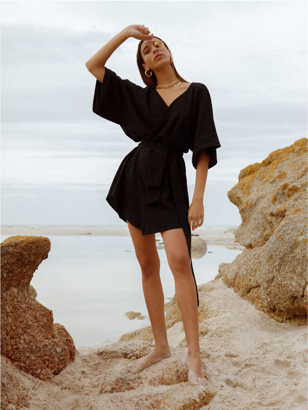 Alya Short Black Wrap Dress