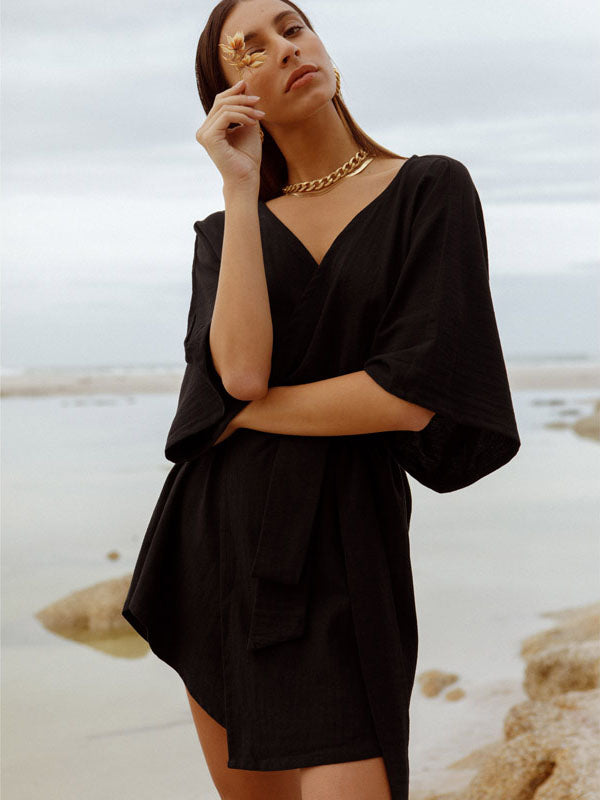 Alya Short Black Wrap Dress