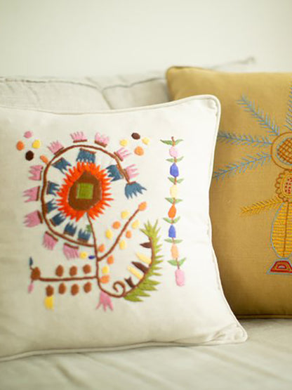 ethical hand embroidered cushion