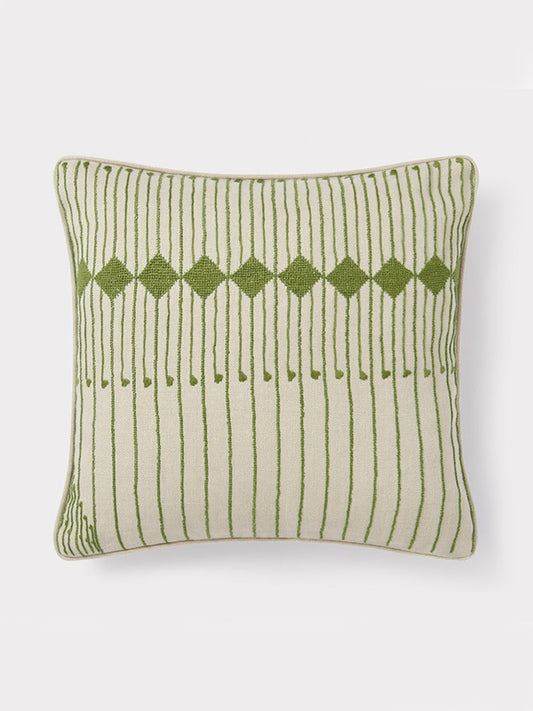 hand embroidered green and white cushion
