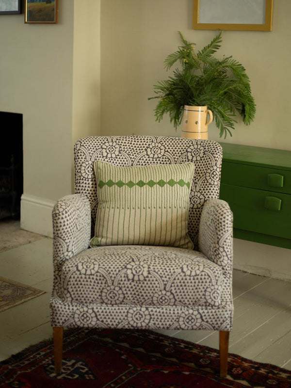 refugee embroidered green scatter cushion