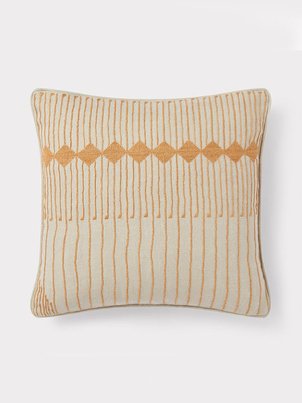 unique yellow embroidered striped cushion