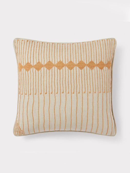 unique yellow embroidered striped cushion