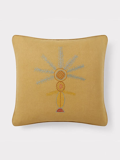 cotton linen yellow embroidered cushion