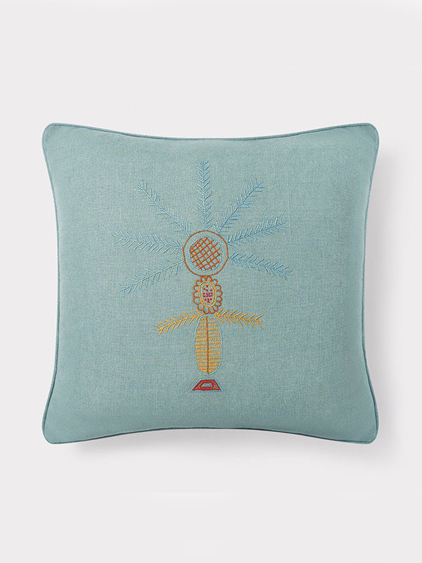 cotton linen blue embroidered cushion 