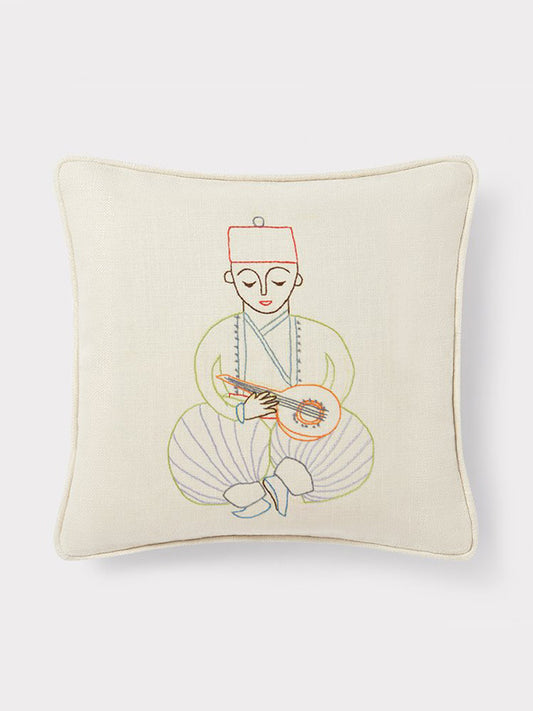 The Oud Player Cream Embroidered Cushion